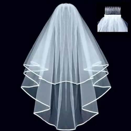 

Wedding 2 Tier White/Ivory Elbow Beaded Edge Bridal Veil With Comb 2024