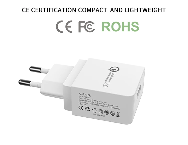 5V QC 3,0 Быстрая зарядка 1 USB порт EU/US/UKPlug дорожное настенное зарядное устройство адаптер