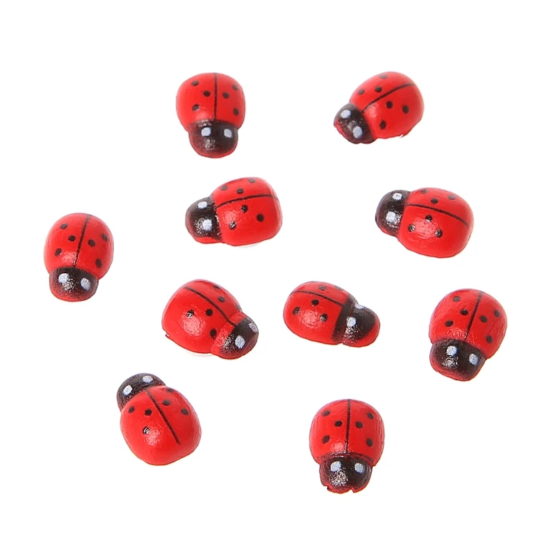 10Pcs Mini Ladybird Red Beetle Ladybug Fy for Doll House Garden Decor Ornament