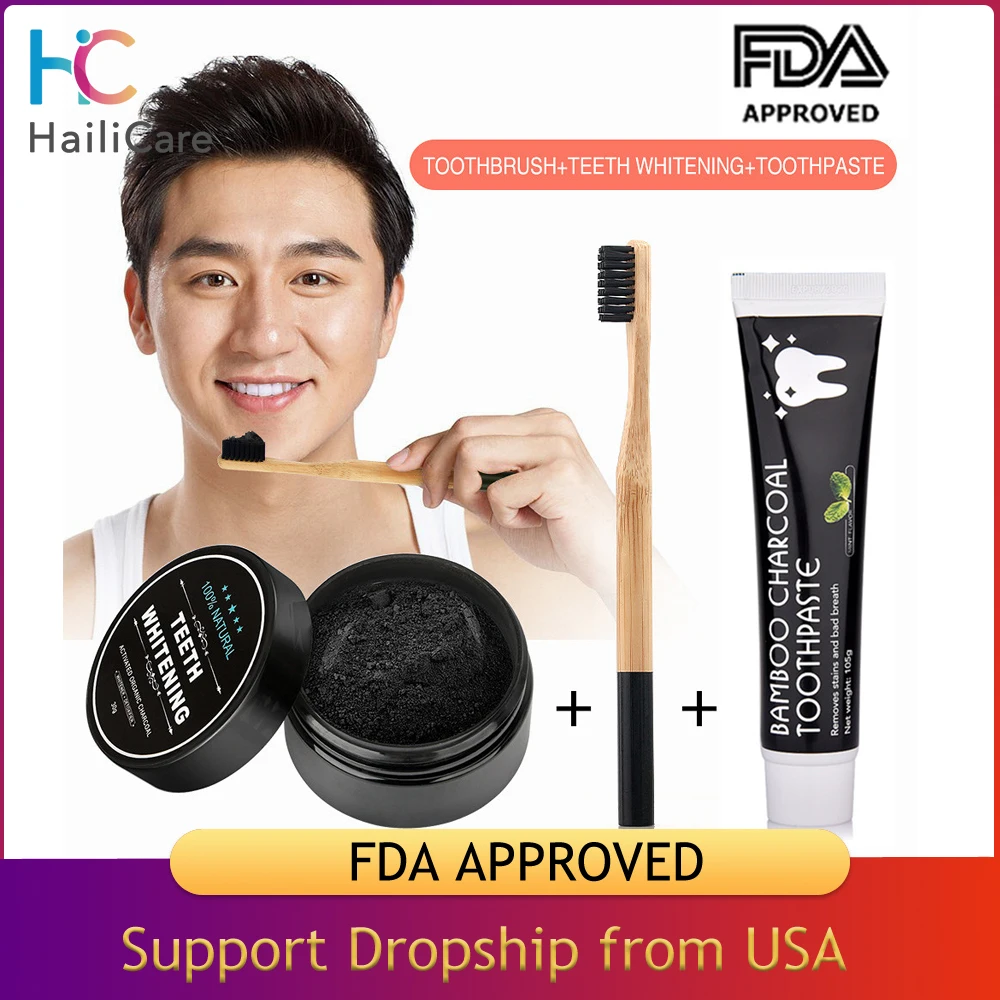 Teeth Whitening Set Bamboo Charcoal Toothpaste Strong Formula