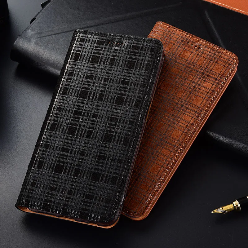 

Case for Xiaomi Redmi Note 8 Pro Plaid style Matte Genuine Leather Flip wallet Cover for Redmi Note8 Phone cases