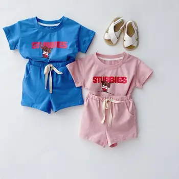 

2020 New Stylish Girls Boys 2 PCS Set T-Shirt+ Shorts Summer Kids Suits 6-24M