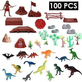 

100pcs Dinosaur Toys Set Realistic Dinosaur Figures Activity Play Mat Trees Set Educational Toys For Children Birthday Gifts