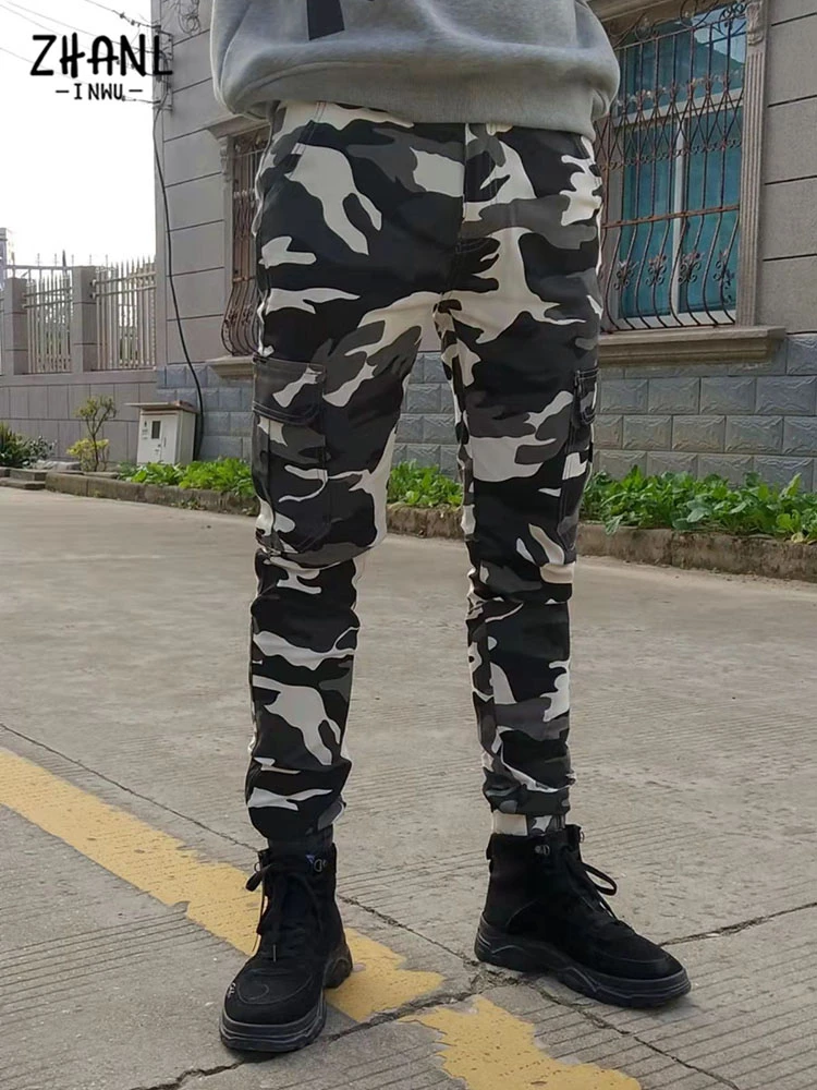 Pantalones vaqueros de camuflaje hombre, pantalón largo ajustado con múltiples bolsillos, estilo Cargo, informal, | - AliExpress