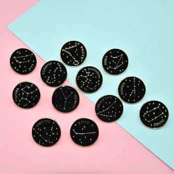 

Creative Twelve Constellation Badge Fashion Simple Leo Libra Virgo Enamel Brooch Personality Trendy Lapel Backpack Jewelry Gift