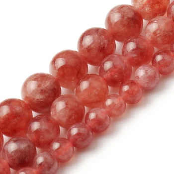

6/8/10mm Strawberry Quartzs Beads Natural Stone Loose Round Beads for Jewelry Making DIY Bracelet Erarings 15inch Mineral Beads