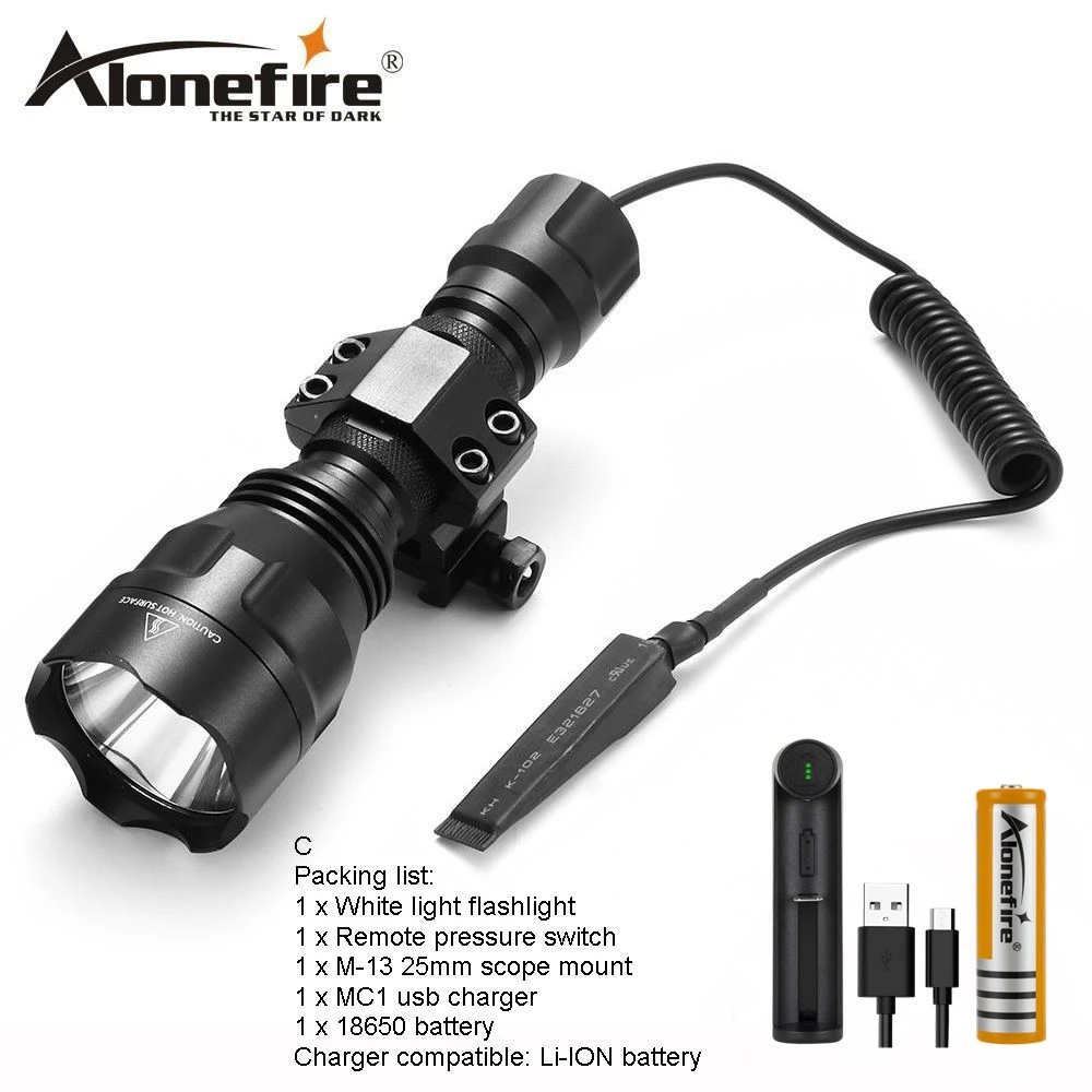 AloneFire C8 CREE XM-L2 T6 светодиодный тактический светильник фонарь страйкбол прицел ружья светильник 18650 перезаряжаемый аккумулятор - Испускаемый цвет: C8 M-13-C