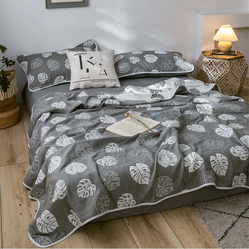 

New Arrival Blanket 100% Cotton Grey Air Conditioning Quilt Nap Rest Sofa Covers Printing Quilt Towel Quilt Cozy for Kids Adult