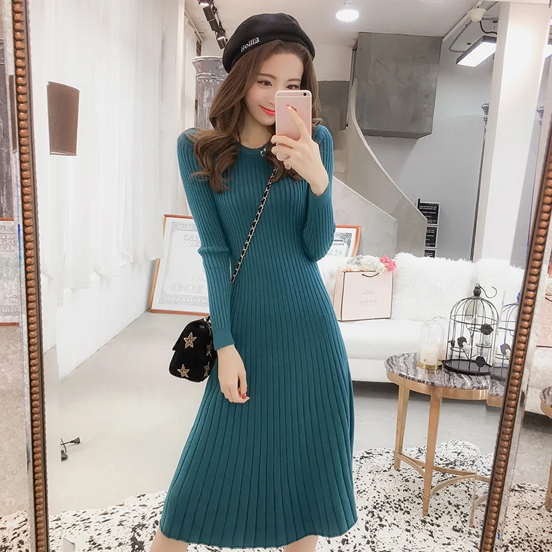 summer knitted sweater dress Women's Clothing casual style Ladies fashion brand Korean dresses o-neck sukienki damskie new - Цвет: Синий