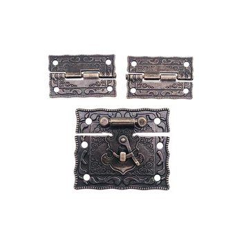 

2Pcs Antique Bronze Cabinet Hinges Vintage Furniture Hardware Set + Box Hasp Latch Toggle Buckle for Jewelry Wooden Box SuitCase