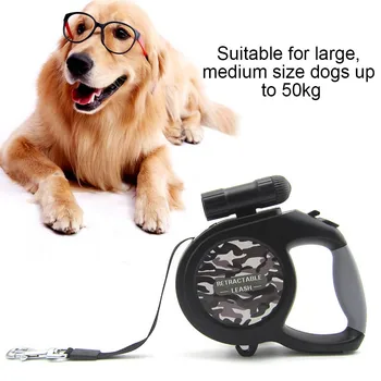 

Behogar 26ft Retractable Pet Leash with 9-LED Flashlight Non Slip Handle for Large Medium Dogs up to 50kg Running Training