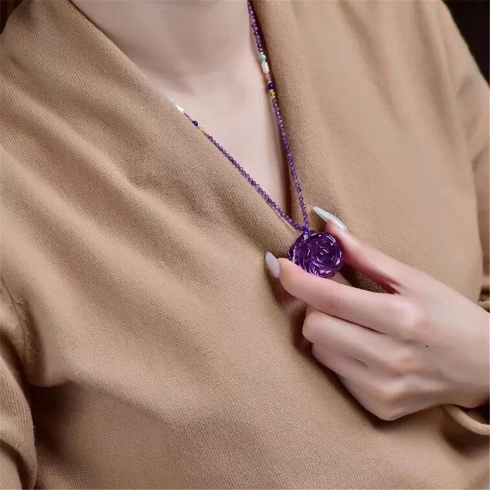 Amethyst Flower Carved Pendant  (5)