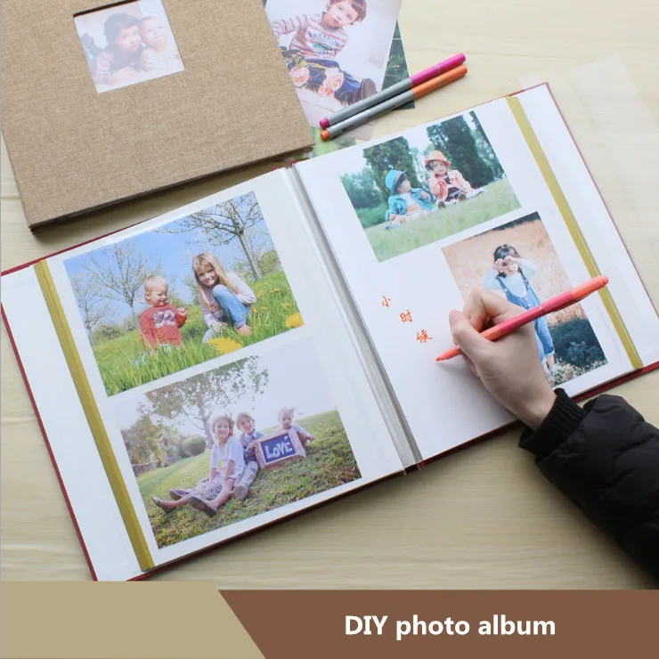 Самоклеющиеся DIY Фотоальбом белые простыни льняная Тканевая обложка Ретро креативный скрапбук рождественские подарки красный зеленый желтый серый