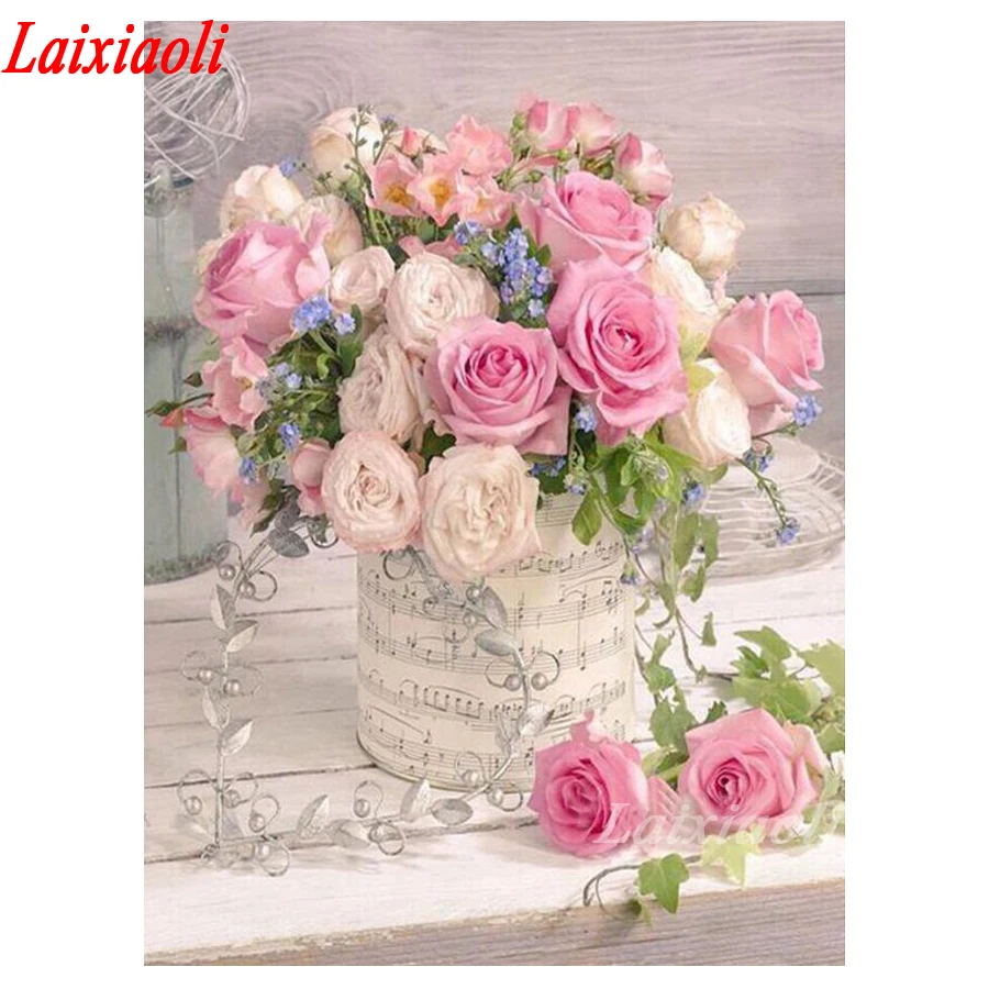 

full Square Peony Diamond Painting Pink Rose Handmade Diamond Embroidery Home Decor 5d Round Drill Flowers Picture of Rhinestone