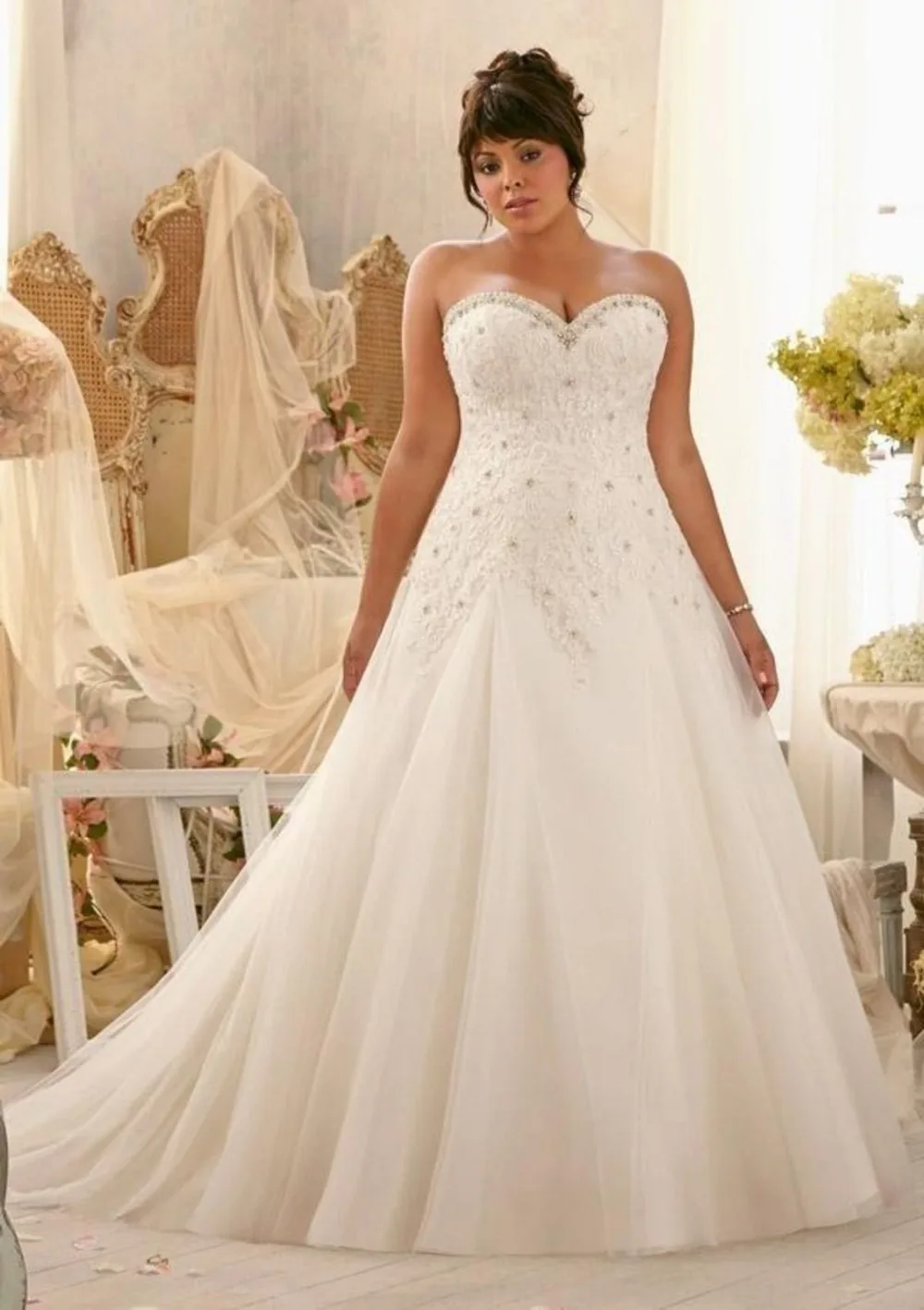 

In Stock Applique Lace And Tulle Bandage Plus Beading Bridal gown vestido de noiva Ready To Ship mother of the bride dresses