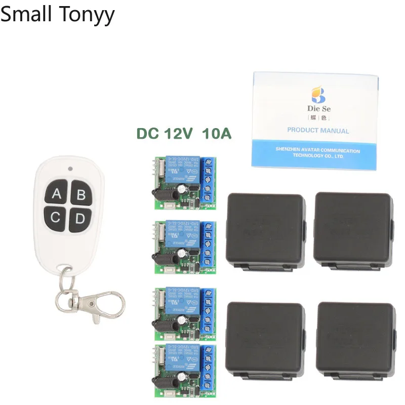 

433MHz Universal rf Remote Control 12V Relay Receiver 1CH 4 gangs and Transmitter for Signal transmission DIY remote controls