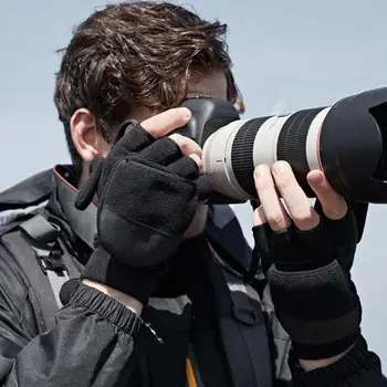 

2019 New Winter Men's Flip Cover Fleece-lined Thick Outdoor Fingerless Touch Screen Warm Gloves Snowboarding Gloves