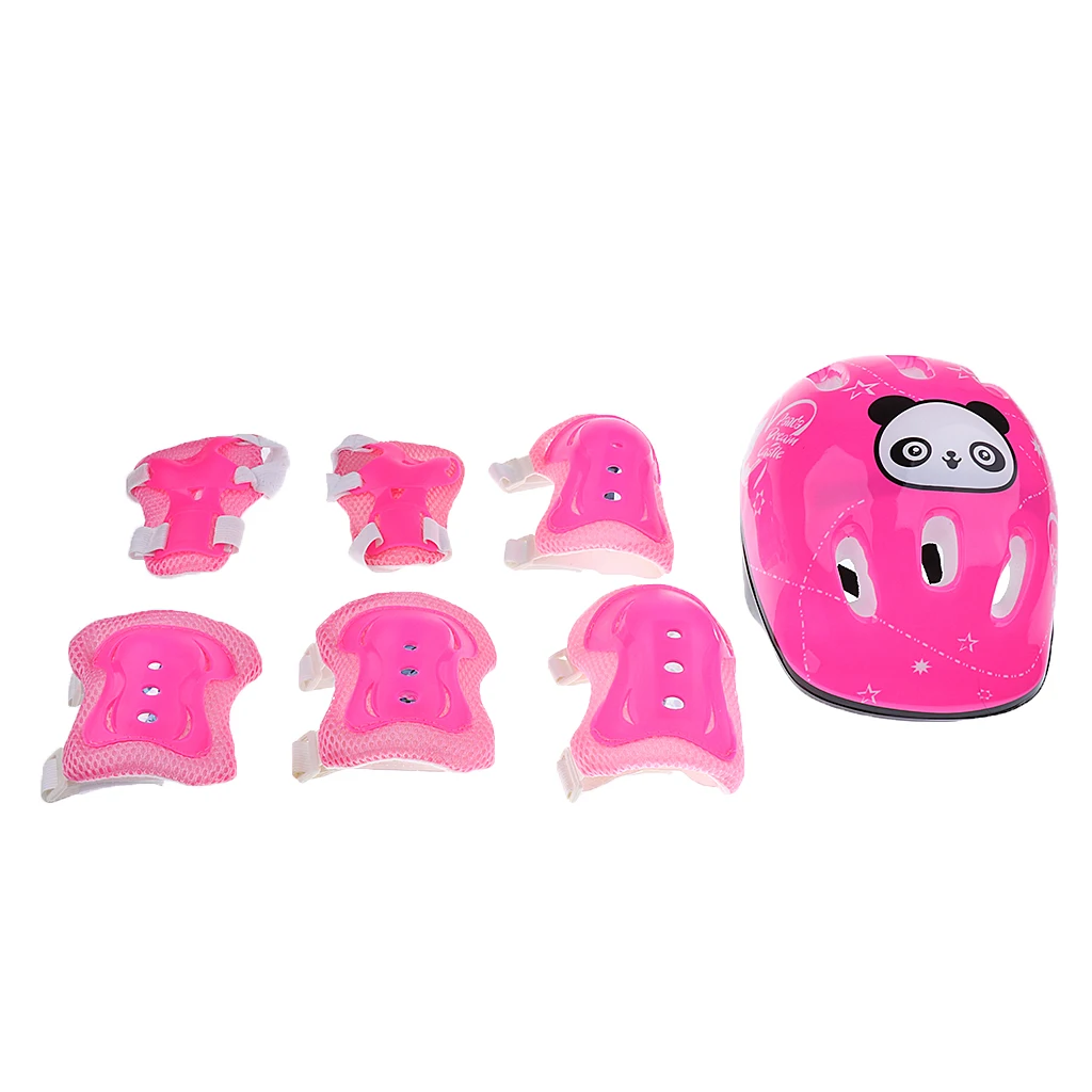 7 Pieces Kid Child Roller Skating Cycling Skateboard Scooter Helmet Knee Elbow Pad Wrist Guard Red/Blue/Pink