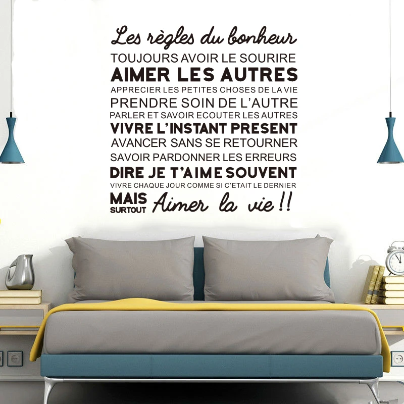 Autocollant De La Regle Du Bonheur Citation Francaise Sculpture En Vinyle Sticker Mural Amovible Affiche Artistique Mode Decoration De La Maison Peinture Dw1040 Aliexpress