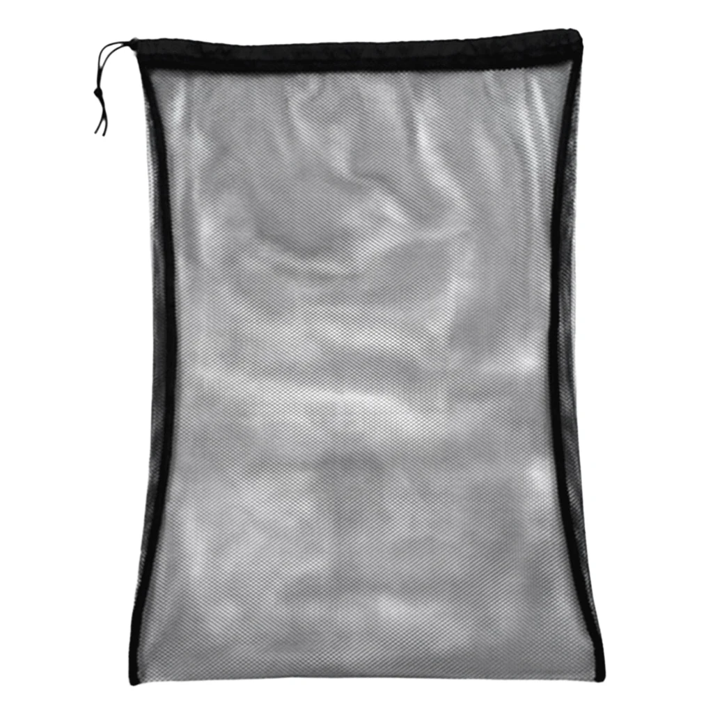 2 Pieces Heavy Duty Carrying Mesh Drawstring Gear Bag for Snorkeling Fins Flippers (Black, 25'' x 18'')