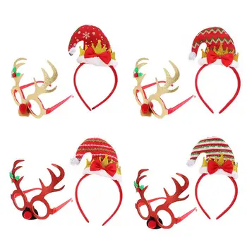 

8Pcs Fun Photo Props Delicate Adorable Christmas Elk Glasses Christmas Hat Hairband Christmas Antler Glasses Prop for Kids Women