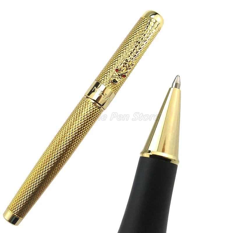 Jinhao 1200 Metal Golden Mesh Barrel Dragon Clip Roller Ball Pen 0.7mm Gold Trim Professional Office Stationery