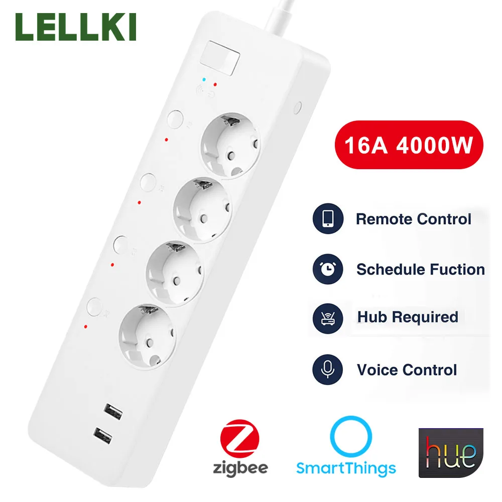 Zigbee EU prise prise 16A bande d'alimentation intelligente 4000W maison 4AC 2USB télécommande avec Hue SmartThing APP