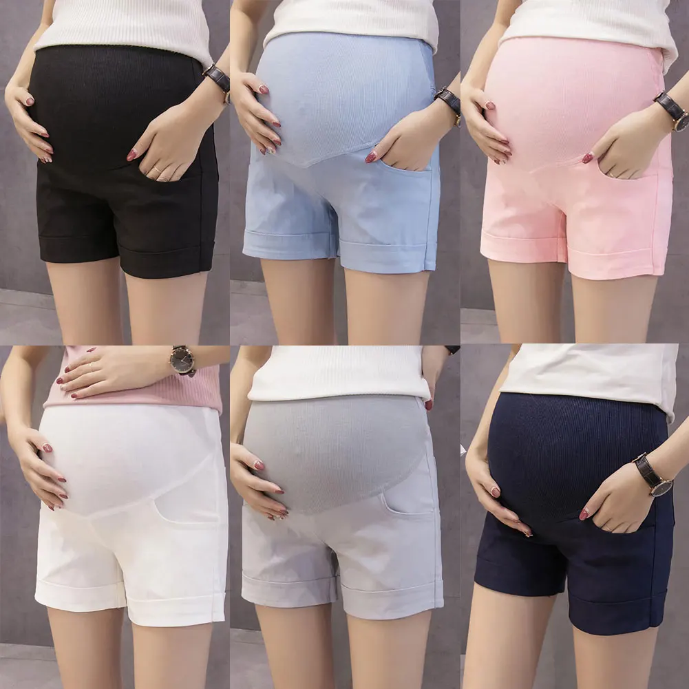 Повседневные хлопковые летние однотонные шорты для беременных женщин эластичные шорты с накладкой на живот для женщин