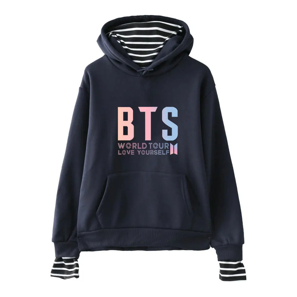 

Autumn New Style BTS World Tour WorldTour Street Stylish Mock Two-Piece Hooded Hoodie Women's Clothing