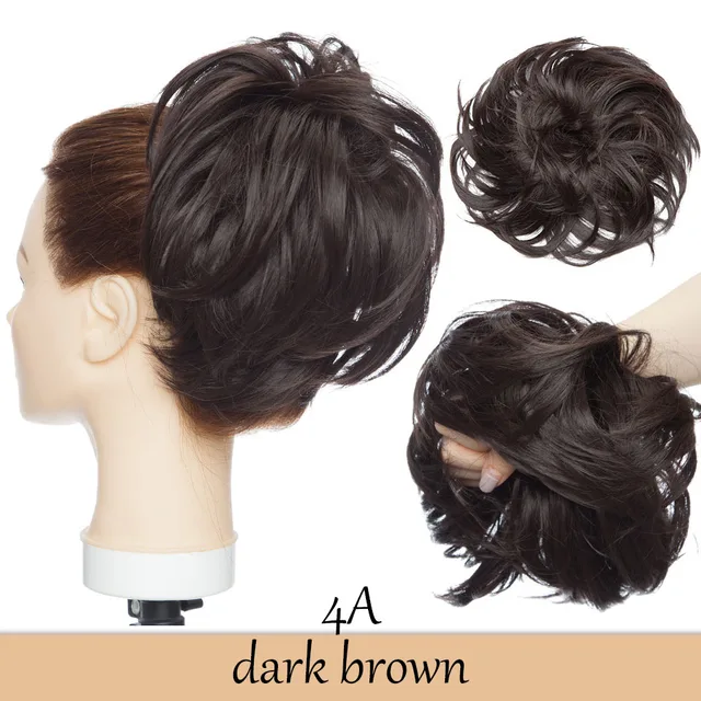 HAIRRO 80g Straight Donut Chignon Hairpieces Synthetic Ombre Elastic Updo Chignon Fluffy Messy Scrunchies Hair Bun For Women dark brown-80g