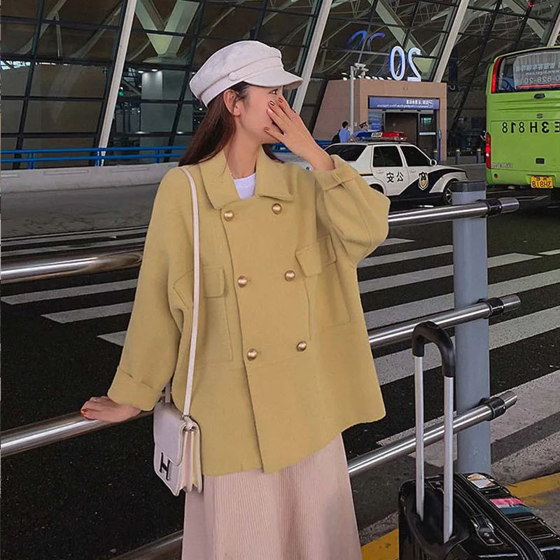 

Woolen Jacket Women's Short Short-height Loose-Fit 2019 Autumn & Winter Popular Knit Double-sided Plush Woolen Overcoat