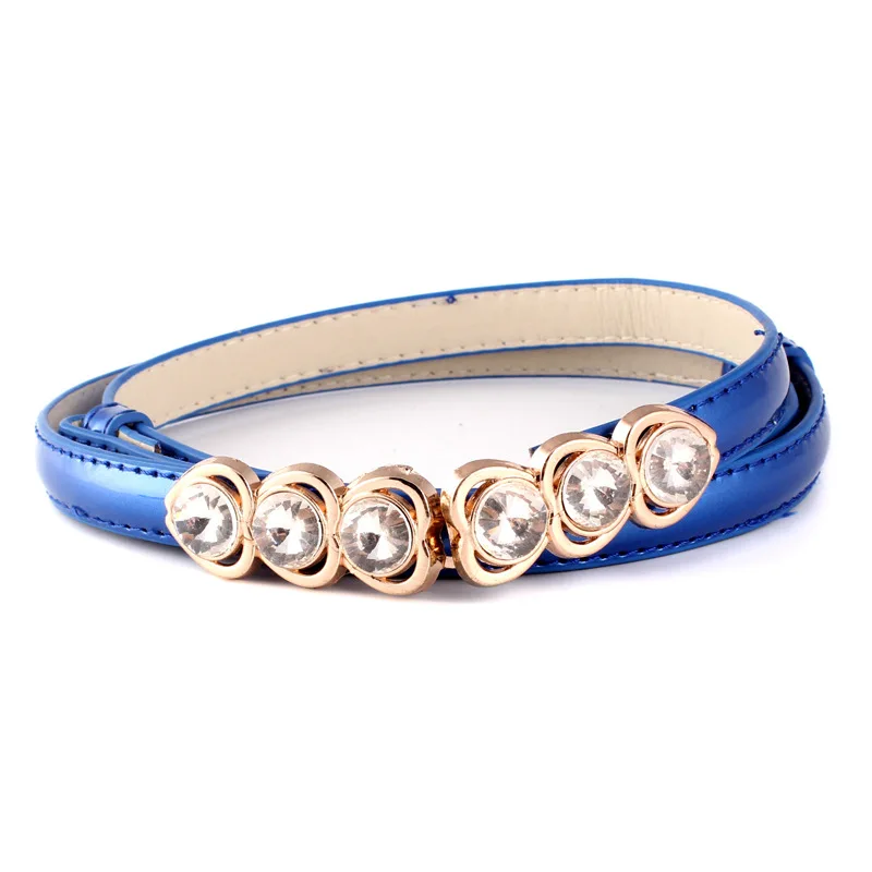 Luxury Women Crystals Buckle Thin Leather Belts Rhinestones Diamante Belt NUBLT0099