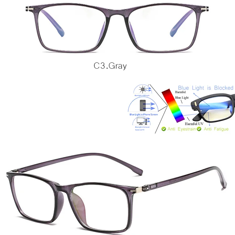 IVSTA TR90 квадратные очки мужские анти-голубые лучи светильник Блокировка компьютерные очки игры близорукость рецепт для зрения зрелище Ботан - Цвет оправы: Gray