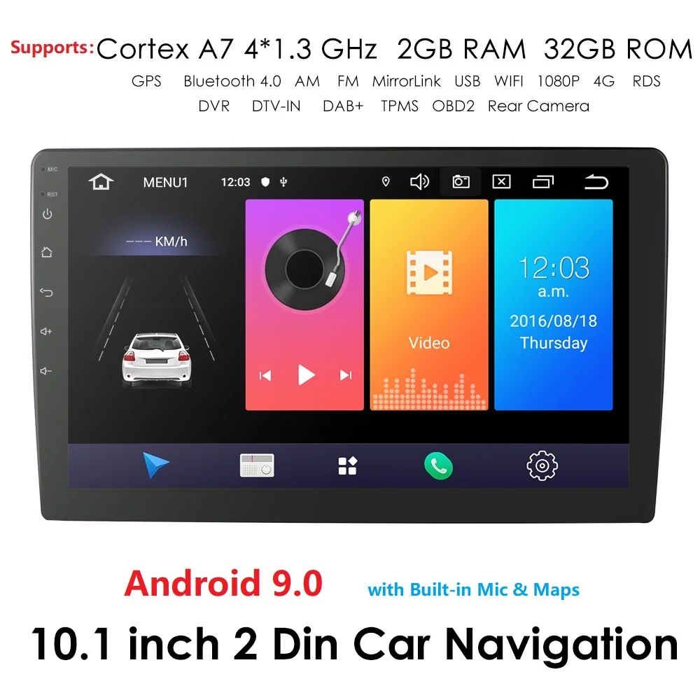 Android 9.0 2Din Car Radio 10.1 Inch Car GPS Navigation Universal Car Multimedia Player GPS Autoradio 4G WIFI Bluetooth FM DAB+ Android 9.0 2Din Car Radio 10.1 Inch Car GPS Navigation Universal Car Multimedia Player GPS Autoradio 4G WIFI Bluetooth FM DAB+