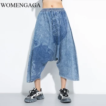 

loose Blue Pattern Printed Thin Wide Leg Jeans High Waist Loose Women Trousers Fashion Tide Spring Autumn 2020 YN60
