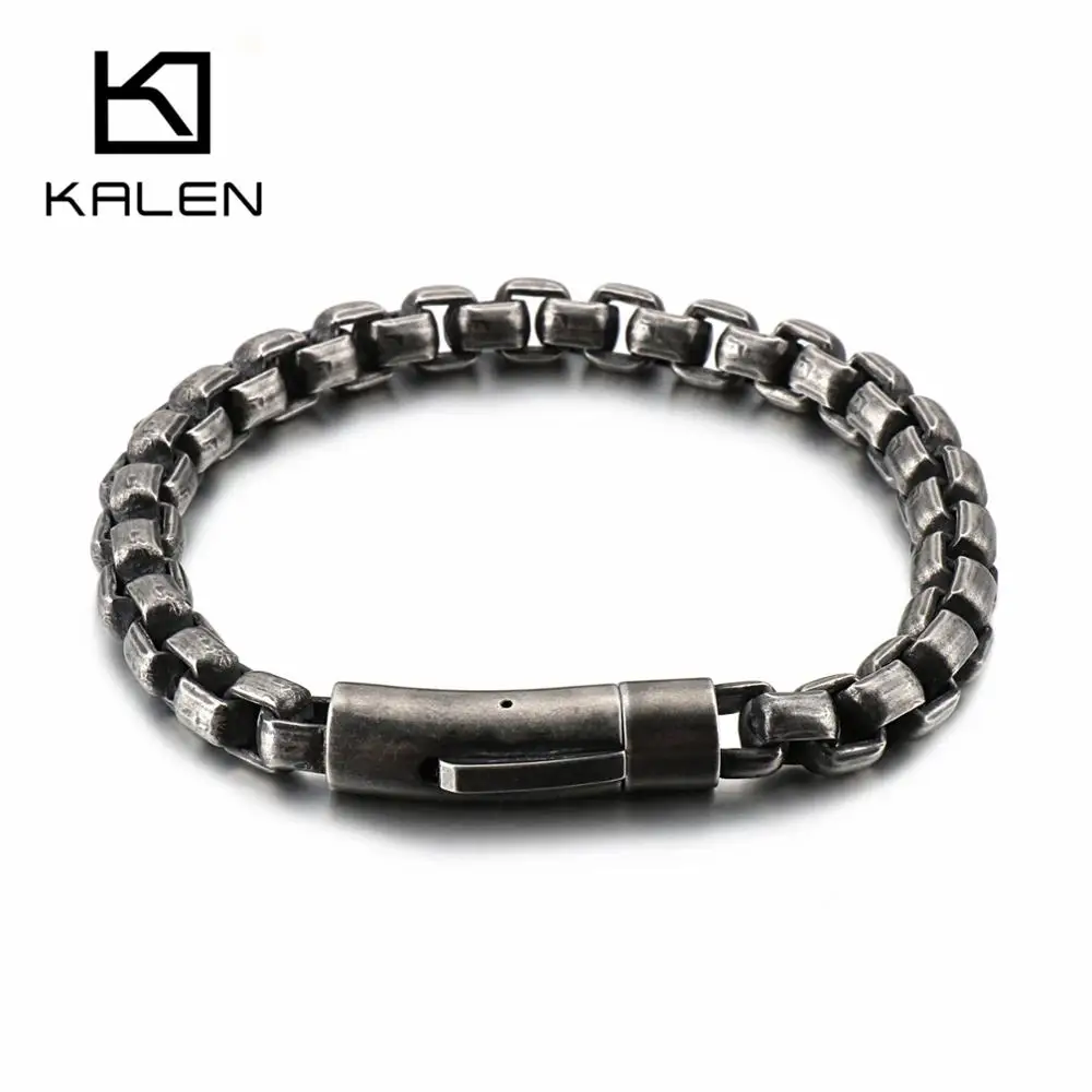 KALEN Vintage Stainless Steel Box Chain Bracelet For Men Metal Gold/Matte 8mm Linking Chain Bracelet Homme Jewelry Accessories