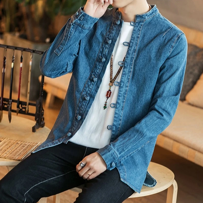 chinese collar denim jacket