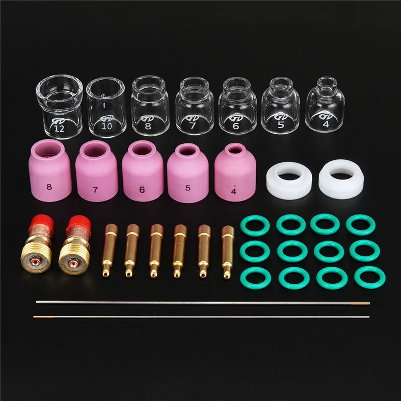 Новое поступление 36 шт./компл. прочный TIG сварочный фонарь короткие Tig газовой линзы Стекло Набор чашек для WP-17/18/26 Mayitr аксессуары для сварки и резки