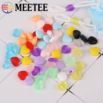 

Meetee 1000pcs Heart Ear Strap Adjust Buckles Rubber Soft Color Non-slip Clip Silicone Ear Tape Elastic Cord Lock Stopper Buckle