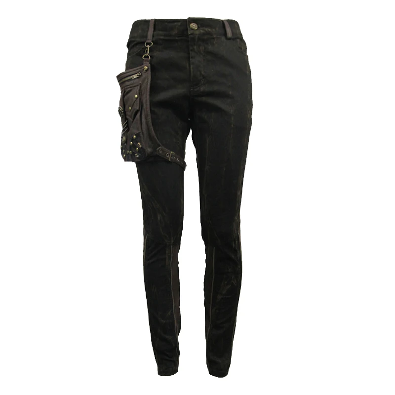 Devil Модные мужские панк узкие Поддельные молнии сплайсированные длинные брюки с сумкой крутой личности красивый брюки