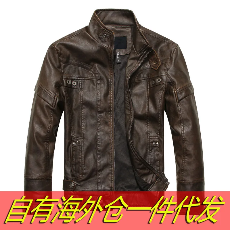 

Hot Selling European And American-Style Men's PU Leather Coat Stand Collar Jacket Leather Jacket
