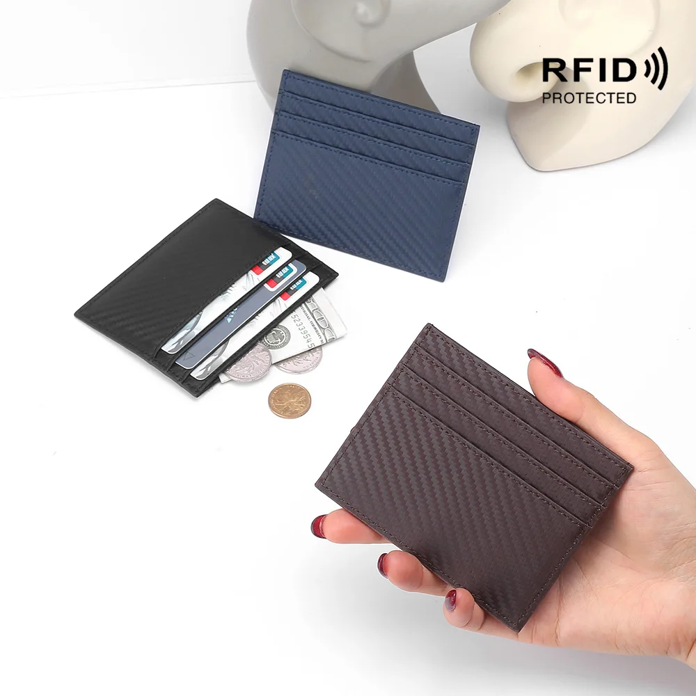 

Ultra-Thin Wallet Genuine Leather Men Business Mini Small Card Holder RFID Carbon Fiber Cowhide