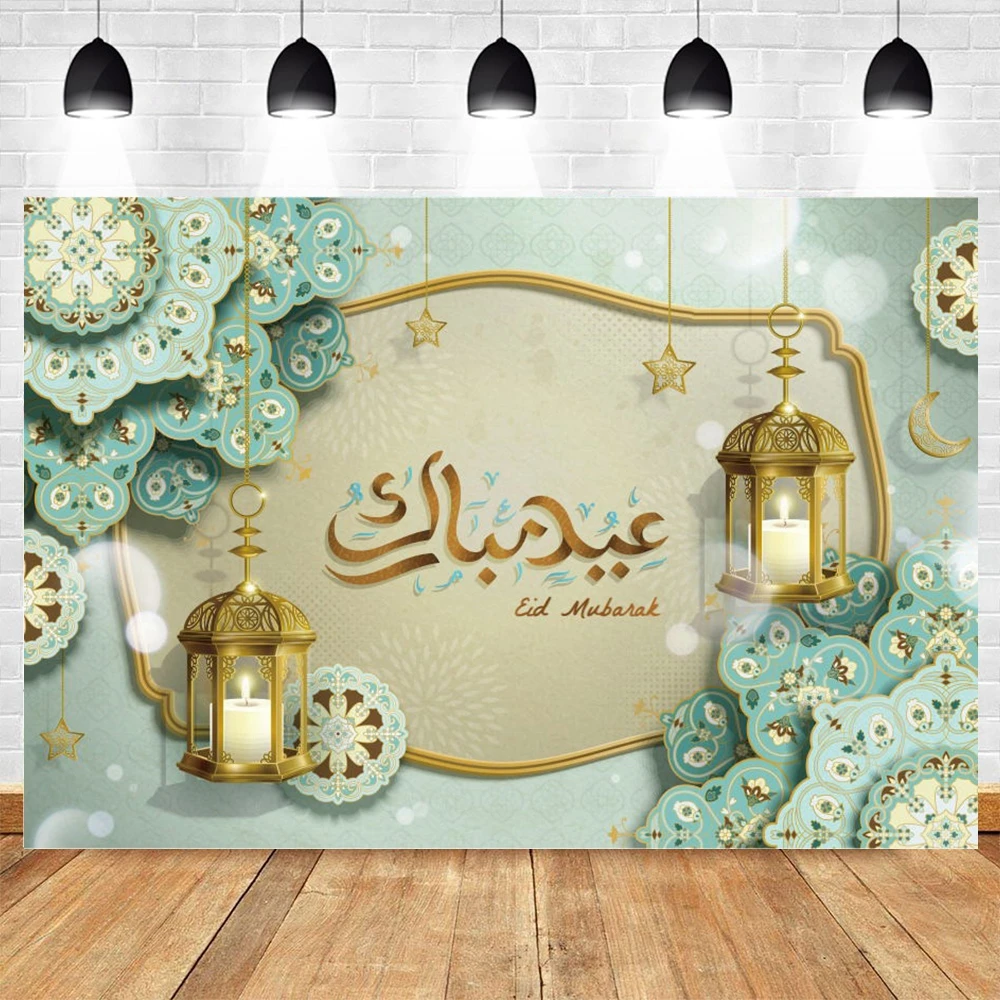

Ramadan Kareem Backdrop For Photography Eid Mubarak Poster Islamic Mosque Lamps Moon Star Wallpaper Photo Background Decor Prop