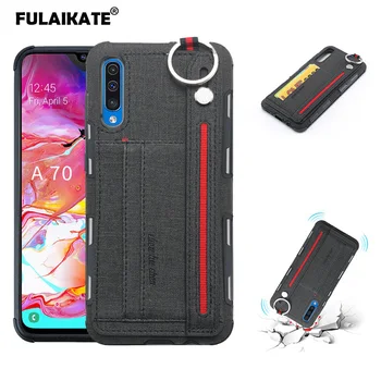 

FULAIKATE for Samsung Galaxy A70 Ring Matte Case Business Card Pocket Back Cover for A70 Phone Protective Cases Anti-Knock Funda