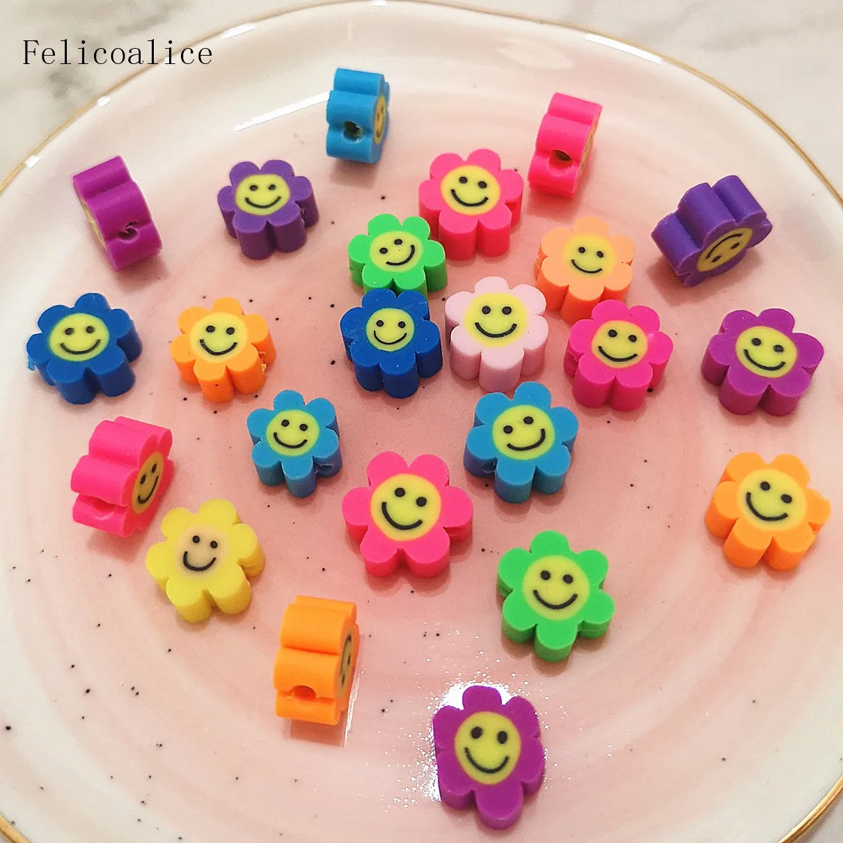 Pcs 10mm Smiley Face Flower Loose Spacer Polymer Clay Beads Handmade Jewelry Making Diy Garment Beads Garment Beads Aliexpress