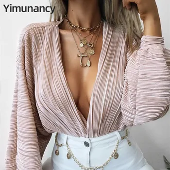 

Yimunancy 2019 Autumn Long Sleeve Bodysuit Women Deep V Neck Sexy Bodysuit Ladies Casual Bodysuit Overalls