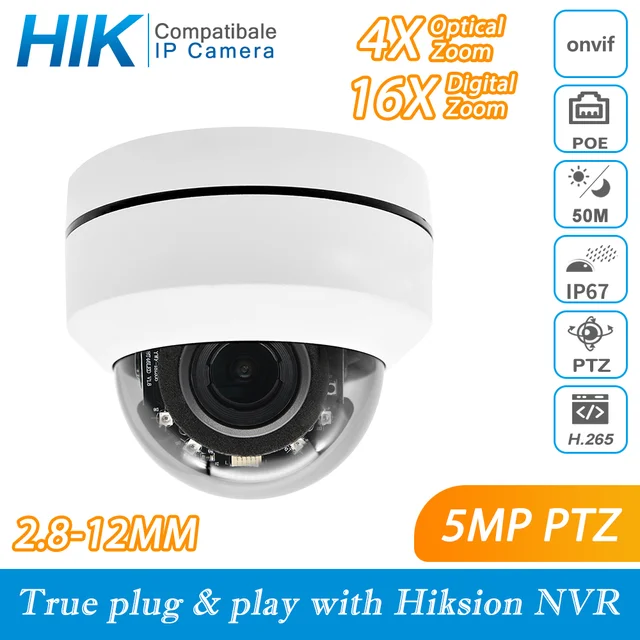 $US $84.77 Hikvision Compatible PTZ IP Camera 5MP 4X-16X ZOOM Speed Dome Camera Outdoor IR 50M H.265+ CCTV Security Camera IP IP67 IK10
