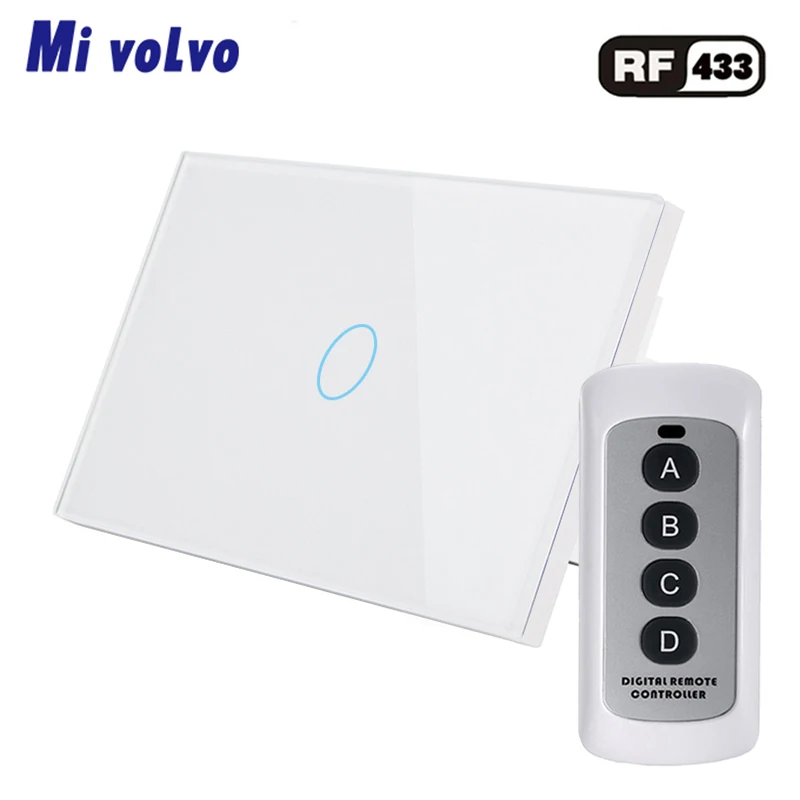 

Wireless touch switch RF433 remote control AC110V 240V 1/2 / 3gang tempered glass panel US standard light switch