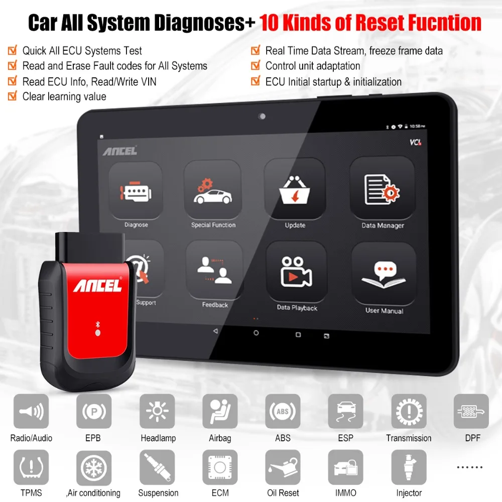 Ancel X6 OBD2 диагностический инструмент EPB DPF SAS ABS Сброс масла OBD 2 Bluetooth Автомобильный диагностический Профессиональный OBD2 автомобильный сканер ODB