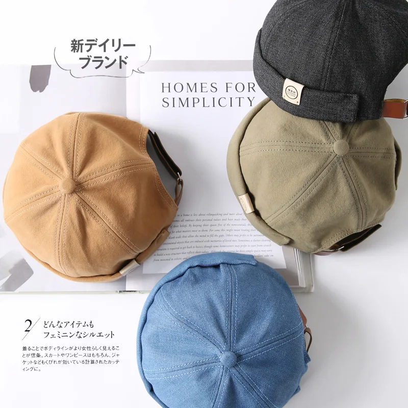 

Embroidery Men Women Skullcap Hat Cap Casual Docker Sailor Mechanic Brimless Solid Color Gorro Spring Cap
